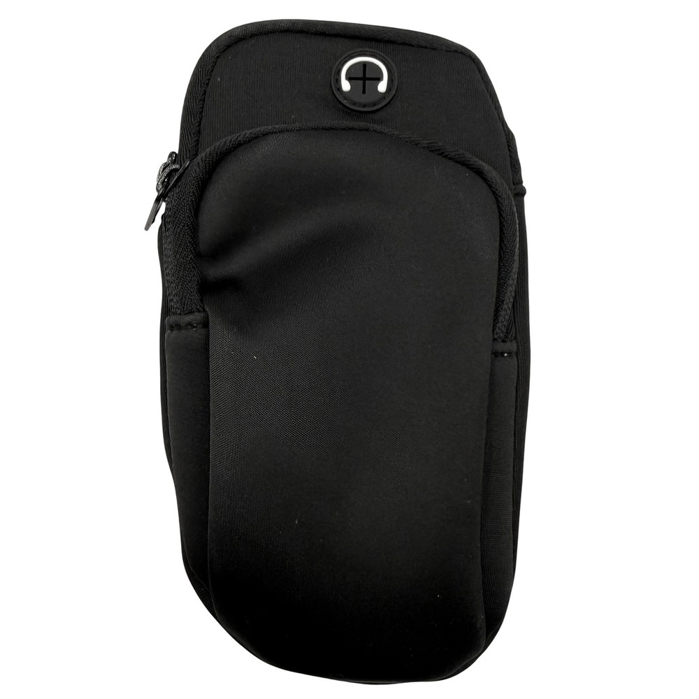 Black Universal Sports Armband Phone Holder Pouch with Headphone Port & Strap